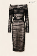 Black Off-Shoulder Tulle Crystal Dress – front view