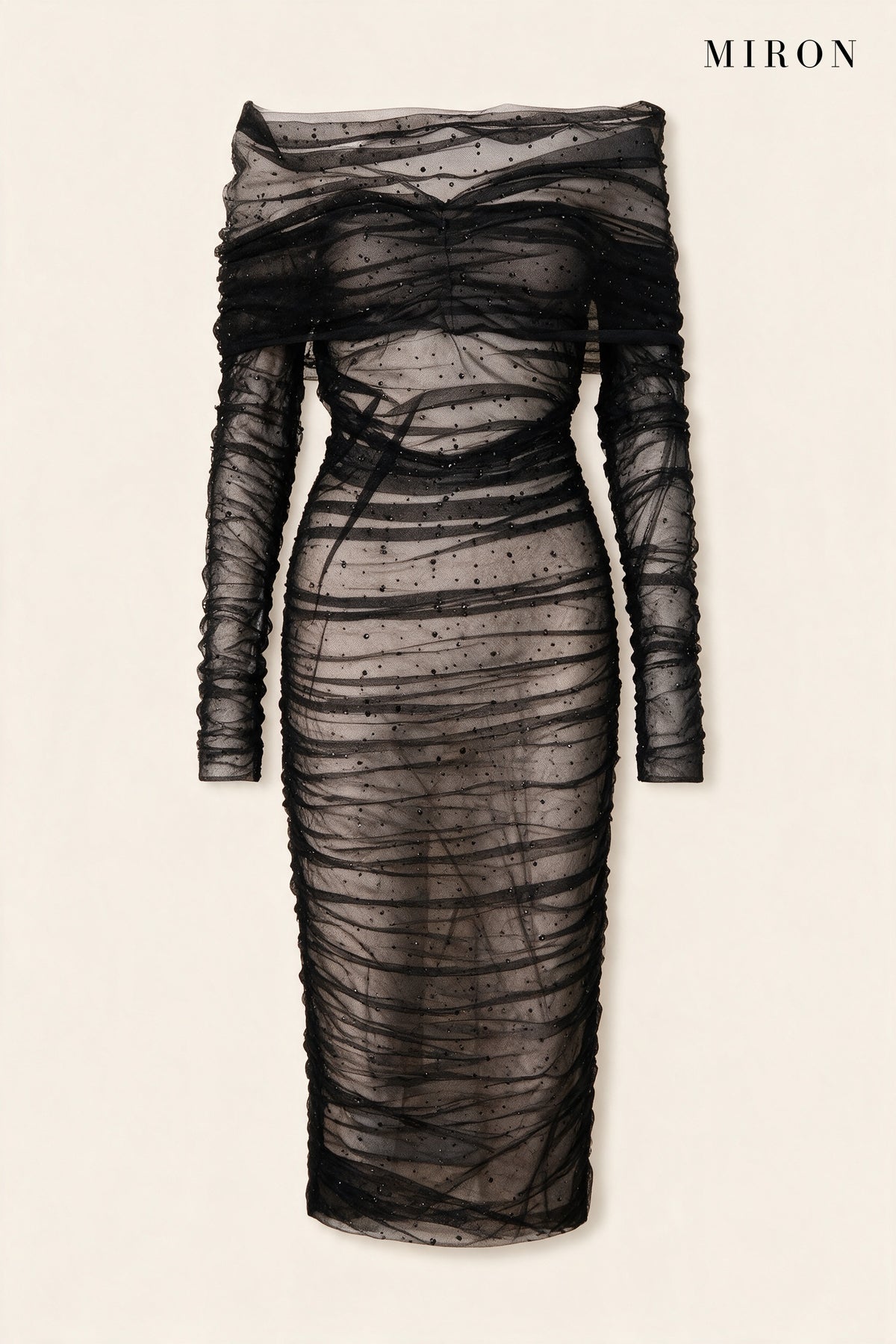 Black Off-Shoulder Tulle Crystal Dress – front view