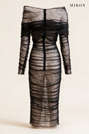 Black Off-Shoulder Tulle Crystal Dress – back view