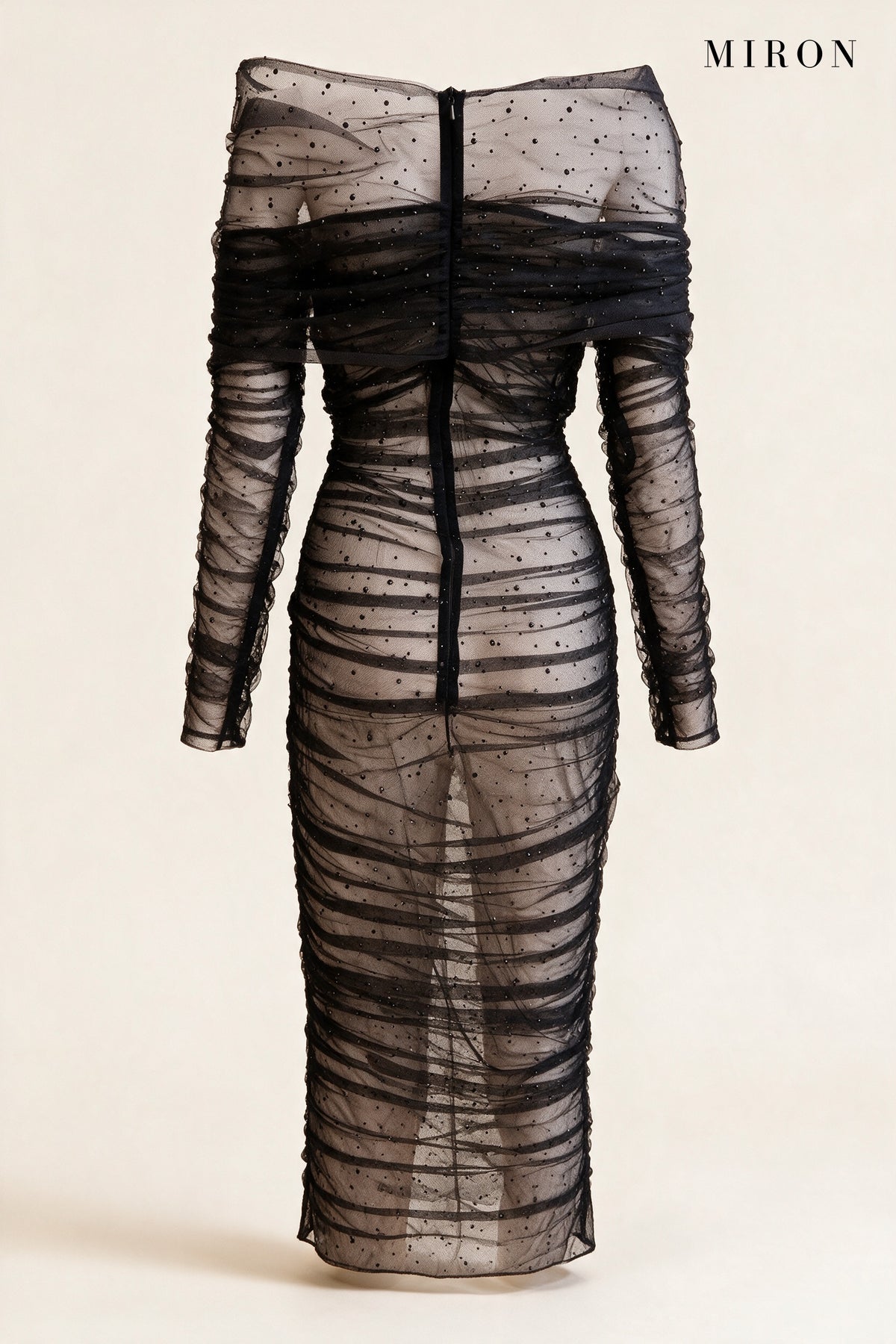 Black Off-Shoulder Tulle Crystal Dress – back view