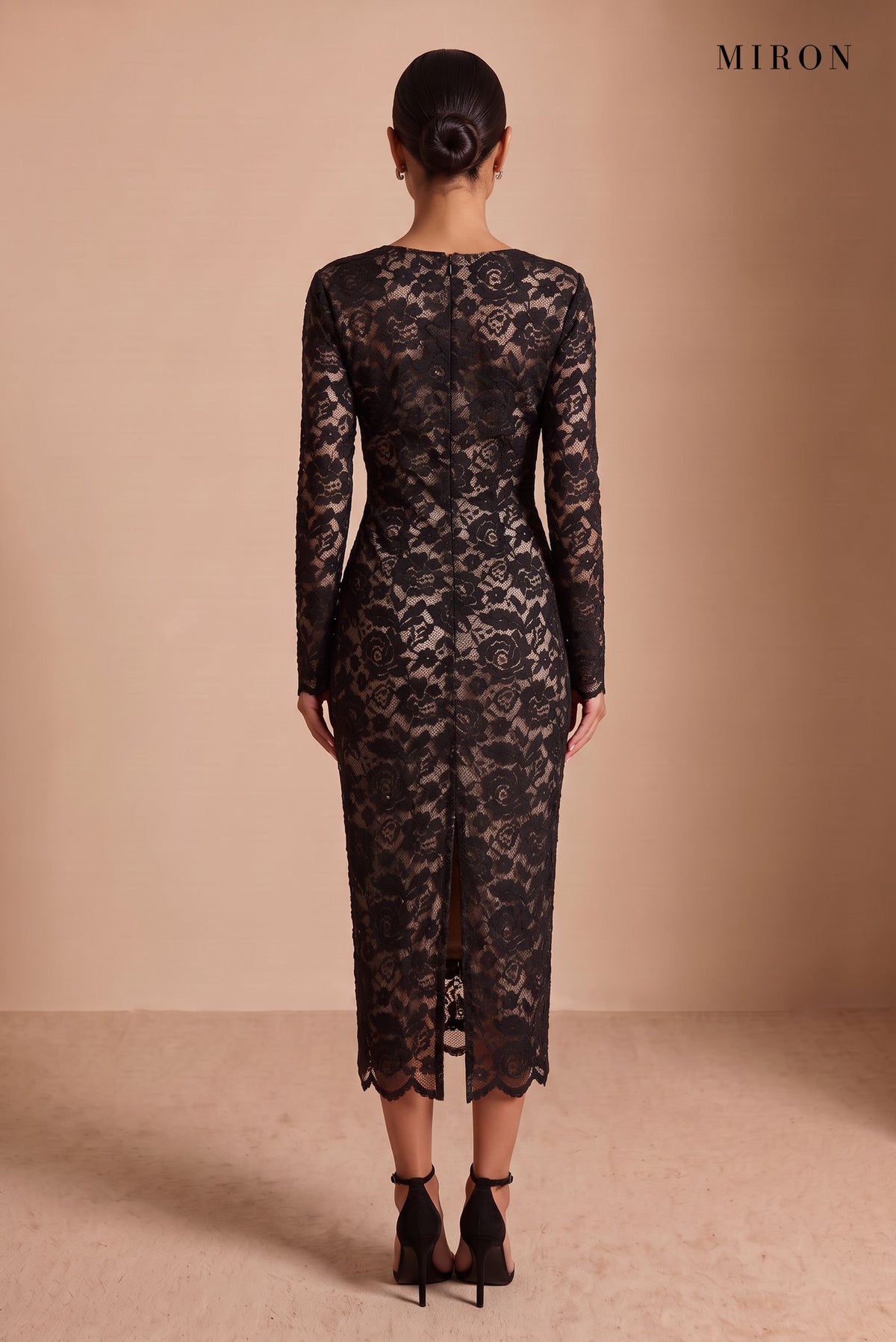 Black Lace Back-Slit Midi Dress – studio, back
