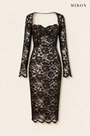 Black Lace Back-Slit Midi Dress – front view