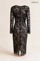 Black Lace Back-Slit Midi Dress – back view