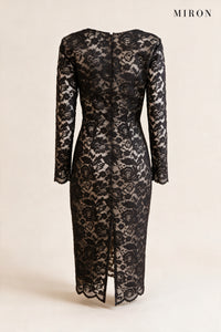 Black Lace Back-Slit Midi Dress – back view