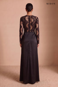 Black Lace & Satin Long Gown – studio, back