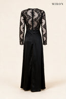 Black Lace & Satin Long Gown – back view