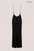 Black Crystal Lace-Panel Gown – back view