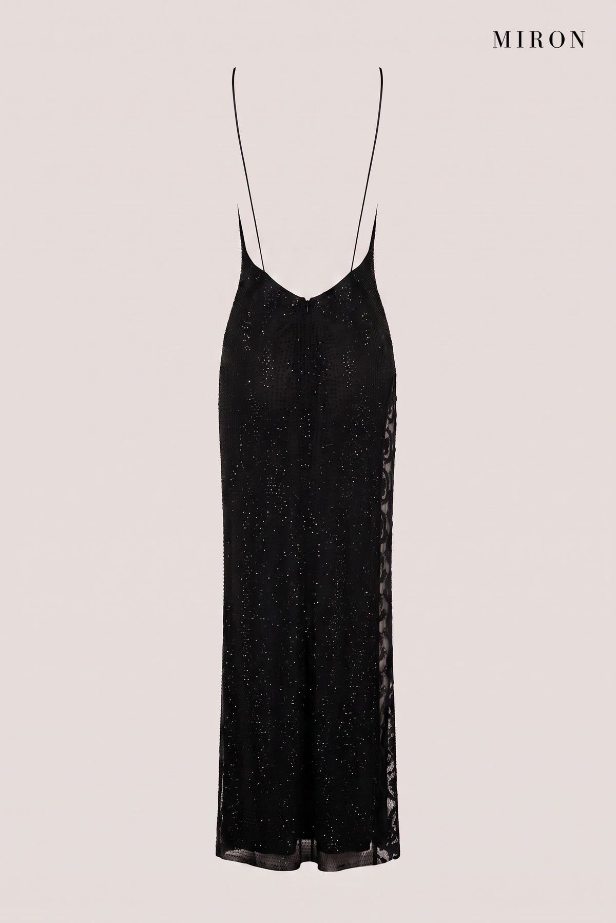 Black Crystal Lace-Panel Gown – back view