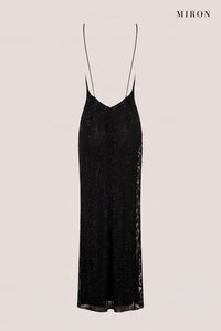 Black Crystal Lace-Panel Gown – back view