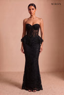 Black Lace Corset Peplum & Long Skirt – studio, front