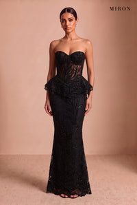 Black Lace Corset Peplum & Long Skirt – studio, front