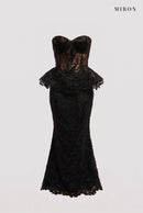Black Lace Corset Peplum & Long Skirt – front view