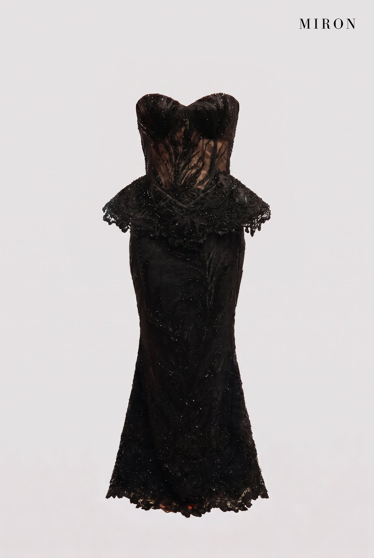 Black Lace Corset Peplum & Long Skirt – front view
