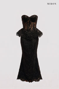 Black Lace Corset Peplum & Long Skirt – front view
