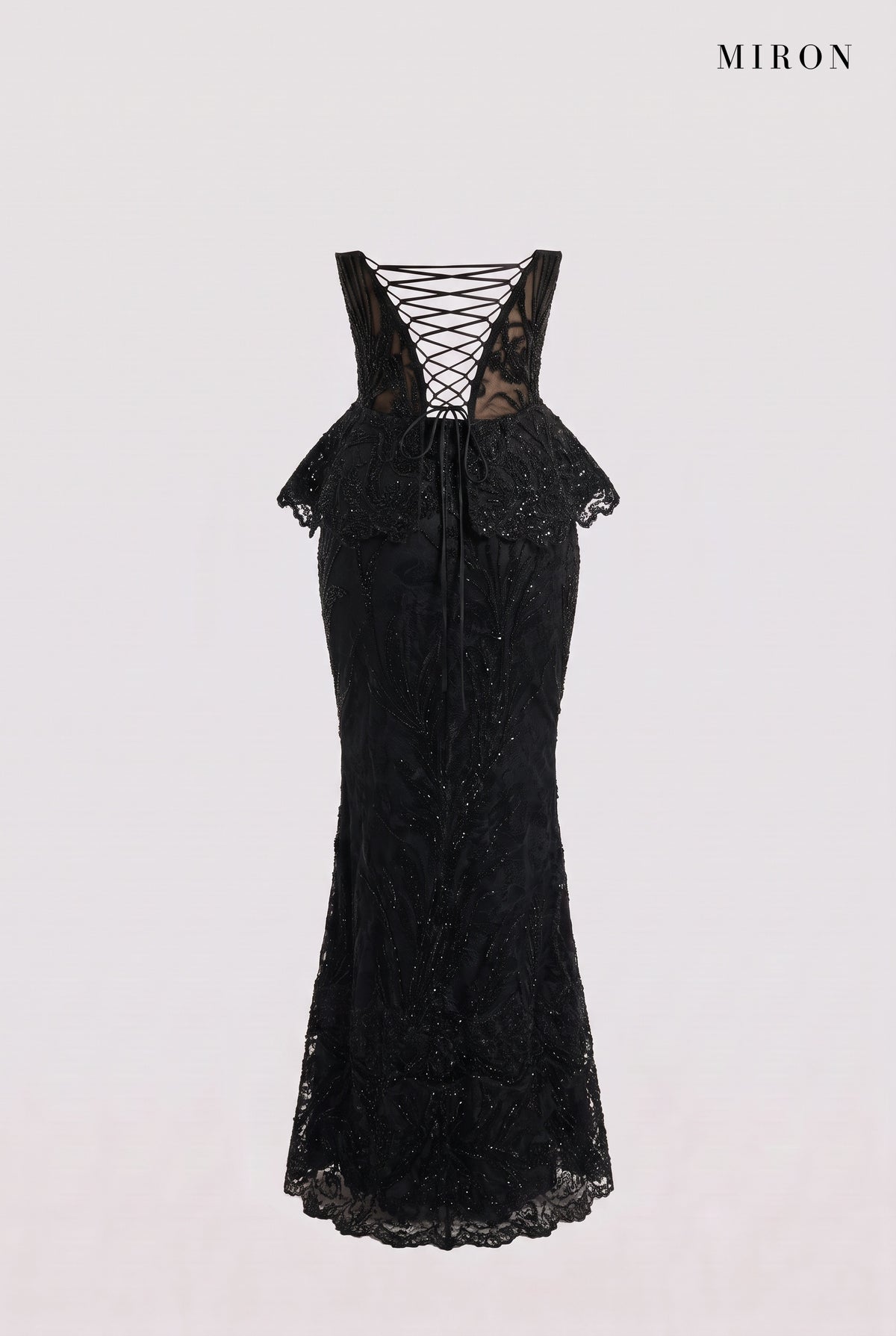Black Lace Corset Peplum & Long Skirt – back view
