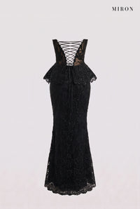 Black Lace Corset Peplum & Long Skirt – back view
