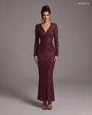 Miron Burgundy Dress With Crystals ED-BRD-015 - studio front view