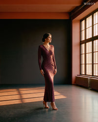 Miron Burgundy Dress With Crystals ED-BRD-015 - tall window room