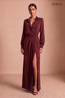 Burgundy Cupro Shirt Dress – studio, front