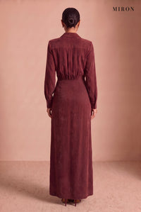 Burgundy Cupro Shirt Dress – studio, back