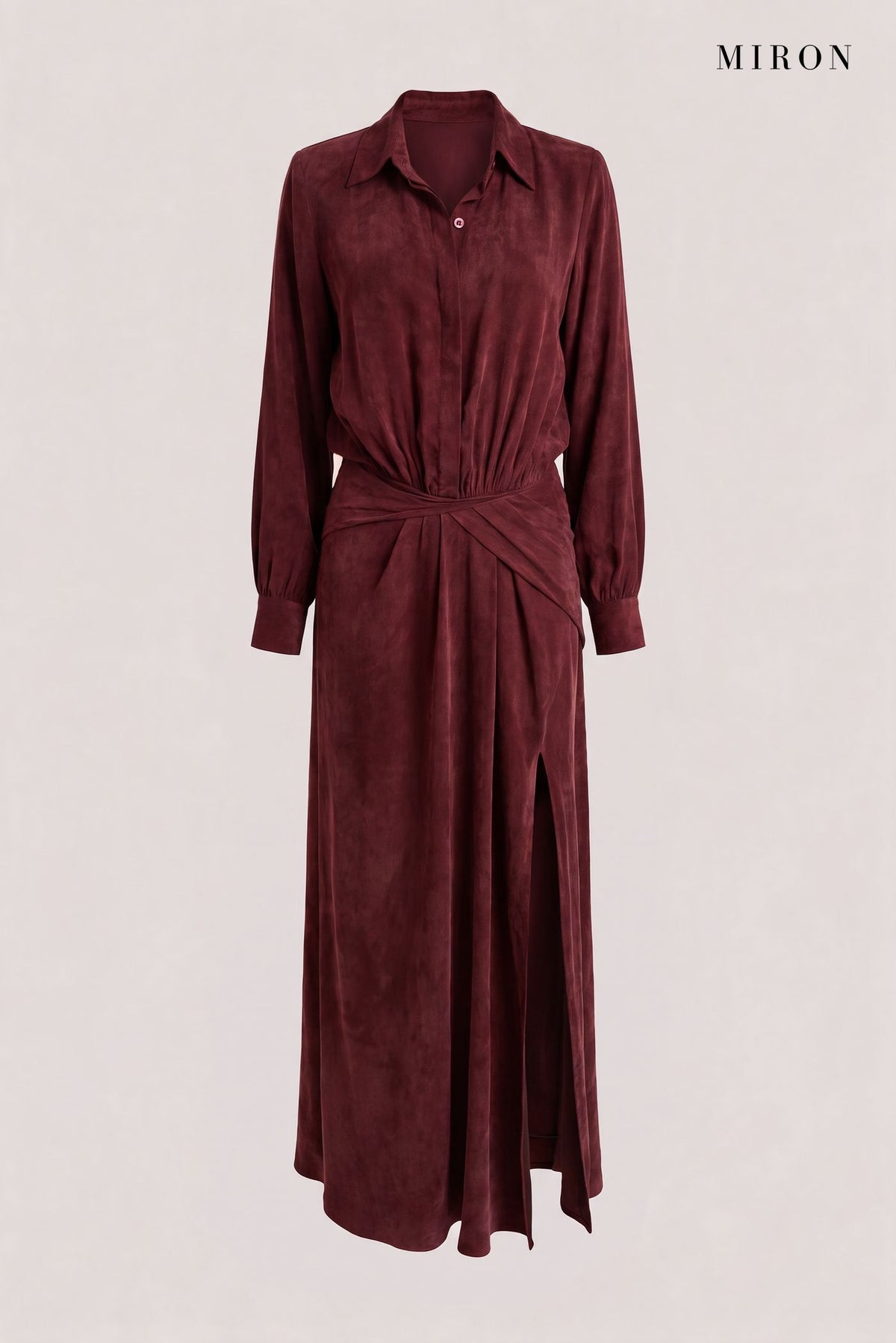 Burgundy Cupro Shirt Dress – front view