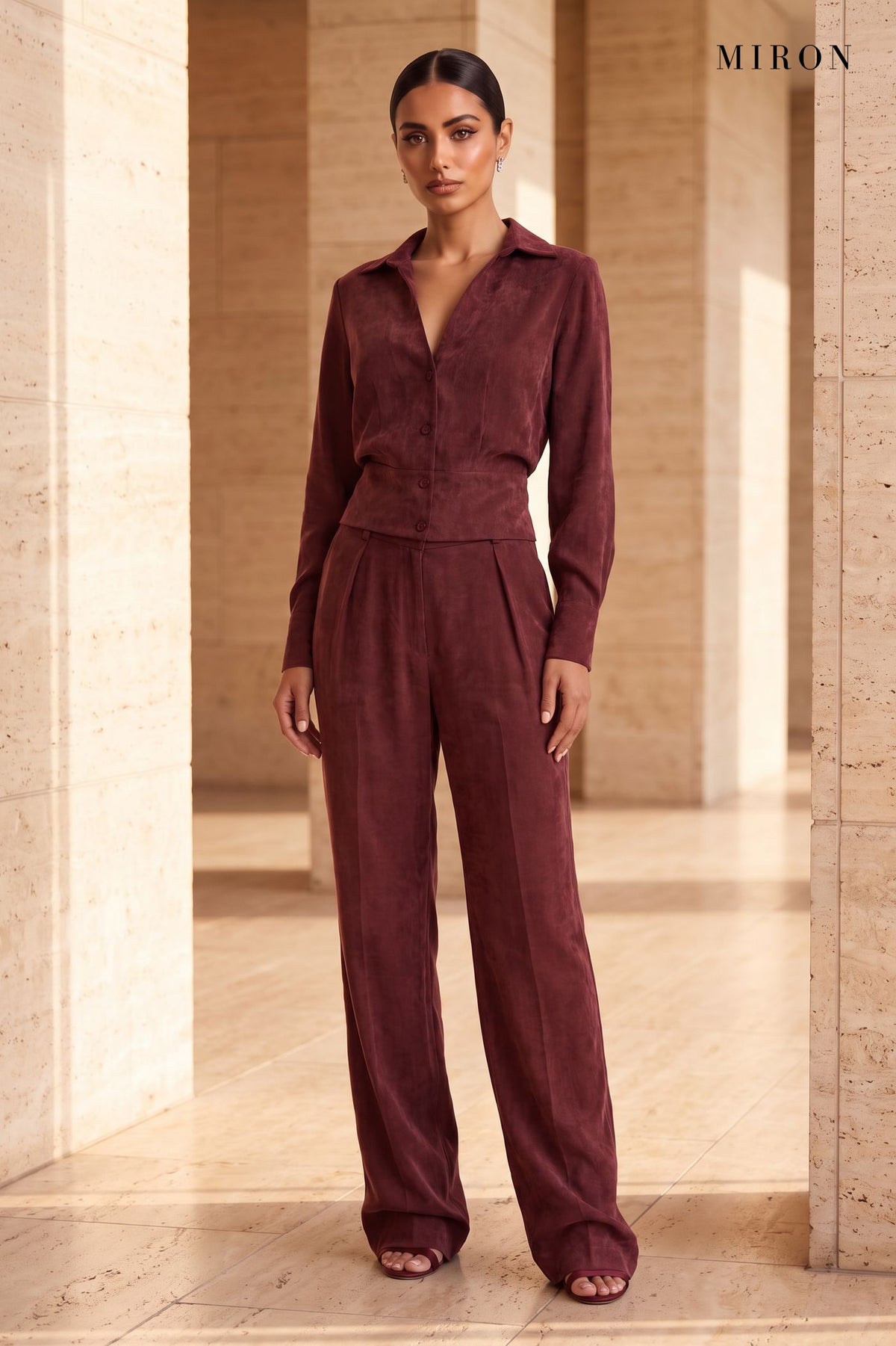 Burgundy Cupro Shirt & Trouser Set
