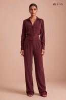 Burgundy Cupro Shirt & Trouser Set – studio, front