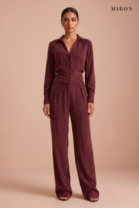 Burgundy Cupro Shirt & Trouser Set – studio, front
