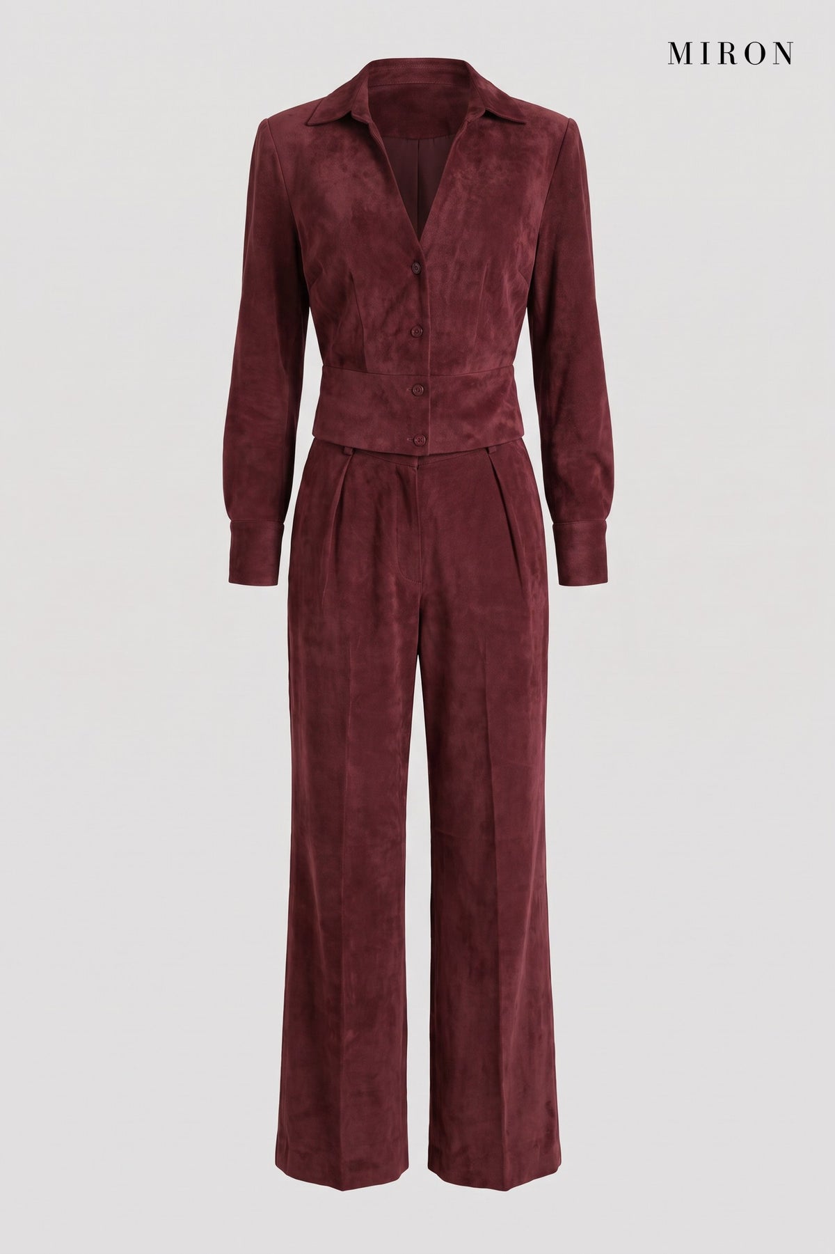 Burgundy Cupro Shirt & Trouser Set – front view