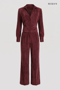 Burgundy Cupro Shirt & Trouser Set – front view