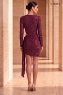 Burgundy Rainbow Crystal Drape Mini – worn by model, back, travertine setting