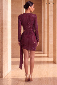 Burgundy Rainbow Crystal Drape Mini – worn by model, back, travertine setting