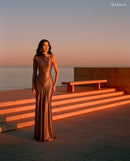 Miron Brown Satin Jersey Dress ED-BRN-120 – travertine terrace by the sea