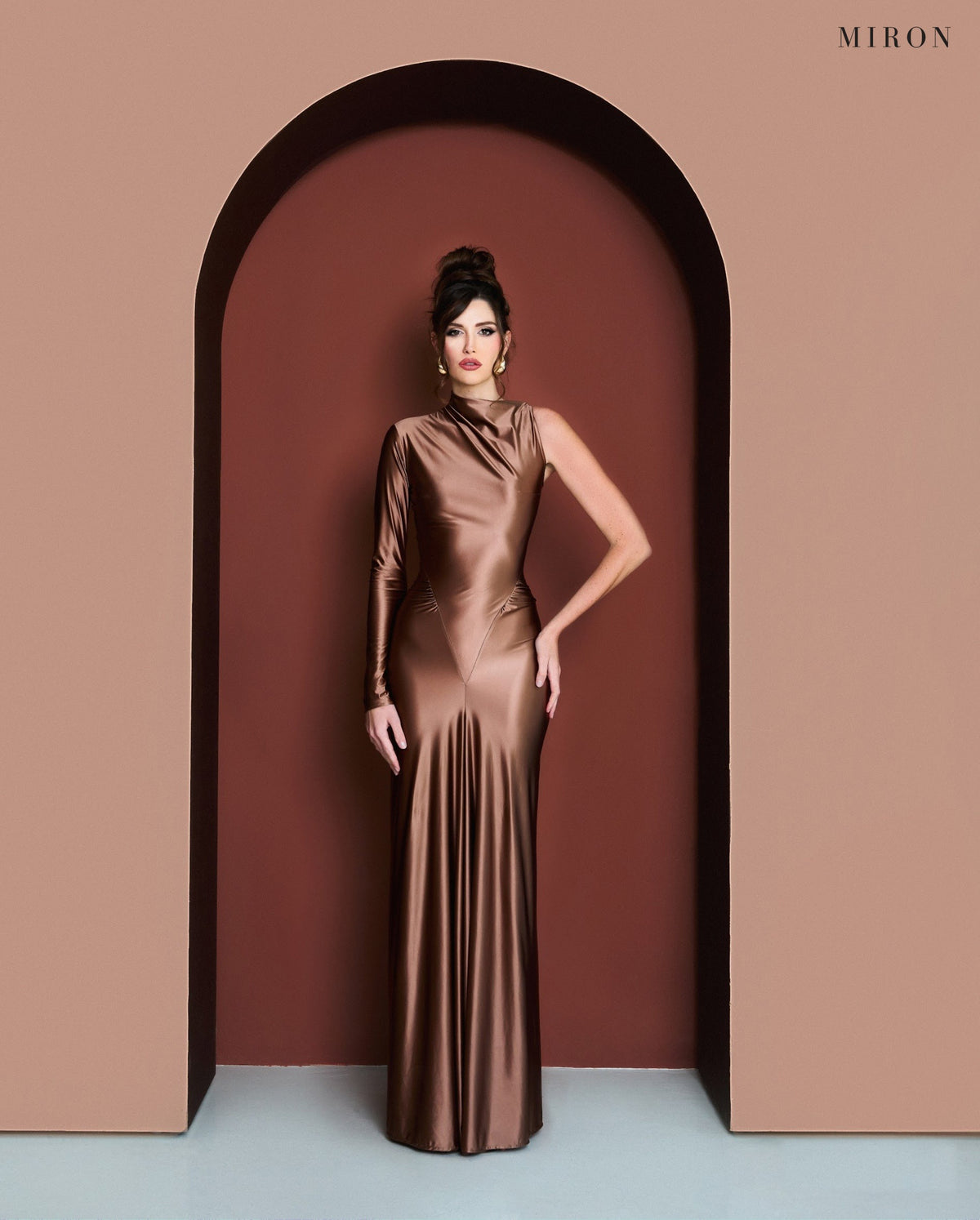 Miron Brown Satin Jersey Dress ED-BRN-120 – original photo