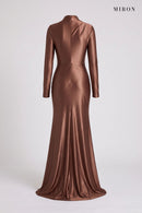 Chocolate Satin Asymmetric Gown – back view