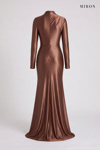 Chocolate Satin Asymmetric Gown – back view