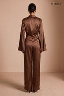 Chocolate Satin Wrap Top & Trouser Set – studio, back