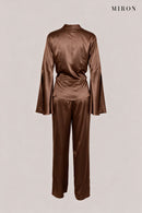 Chocolate Satin Wrap Top & Trouser Set – back view