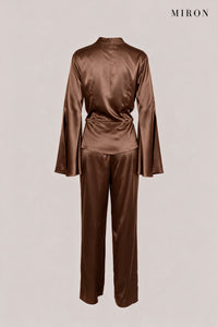 Chocolate Satin Wrap Top & Trouser Set – back view