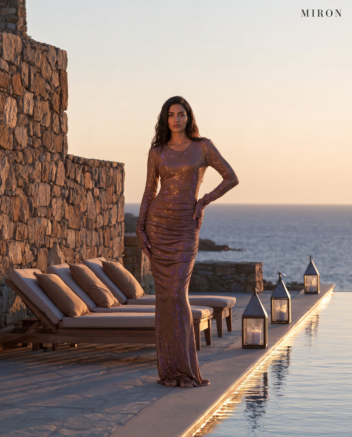 Miron Brown Crystalized Dress ED-BRW-019 – Mykonos stone terrace