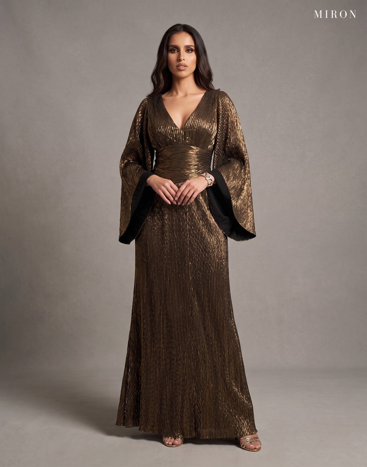 Miron Bronze Long Dress ED-BRZ-046 – studio front view