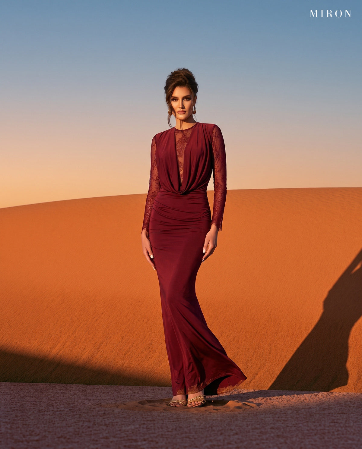 Miron Burgundy Dress With Lace ED-BUD-095 - desert dunes