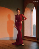 Miron Burgundy Dress With Lace ED-BUD-095 - arched window