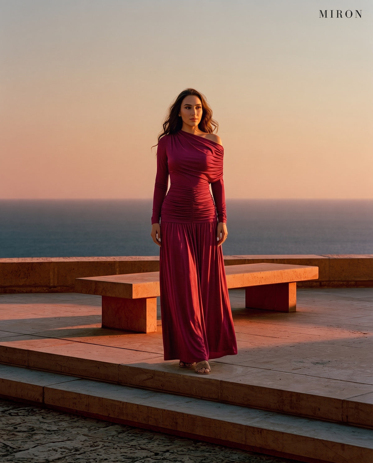 Miron Burgundy Jersey Dress ED-BUR-002 – travertine terrace by the sea