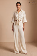Cream Satin Set with Embroidered Sleeves – studio, front