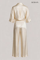 Cream Satin Set with Embroidered Sleeves – back view
