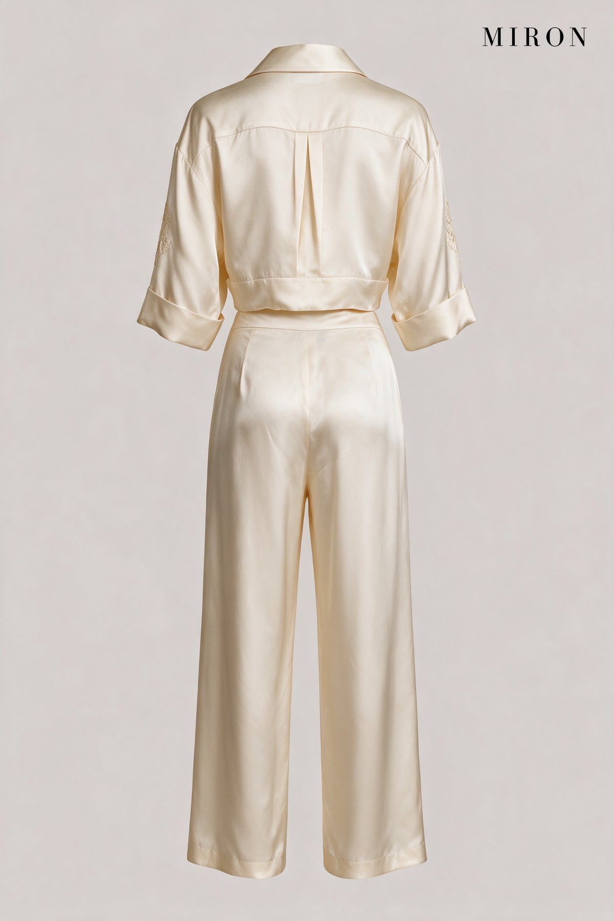 Cream Satin Set with Embroidered Sleeves – back view