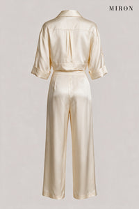 Cream Satin Set with Embroidered Sleeves – back view