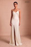 Cream Satin Slip Maxi Dress – studio, front