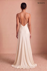 Cream Satin Slip Maxi Dress – studio, back
